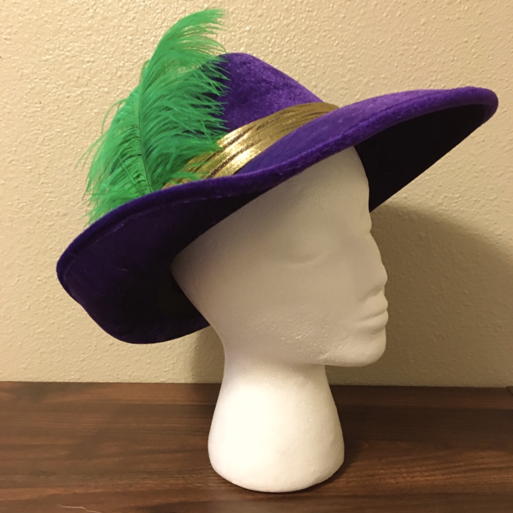 Purple Mardi Gras Pimp Hat w/ Green Feather